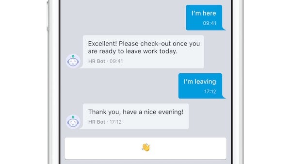 Chatbot being used for employee shift check-in on mobile device