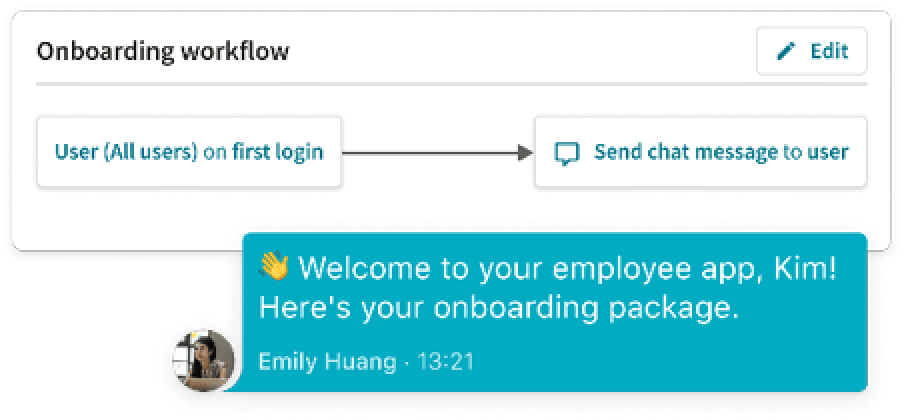 onboarding workflow message box from app