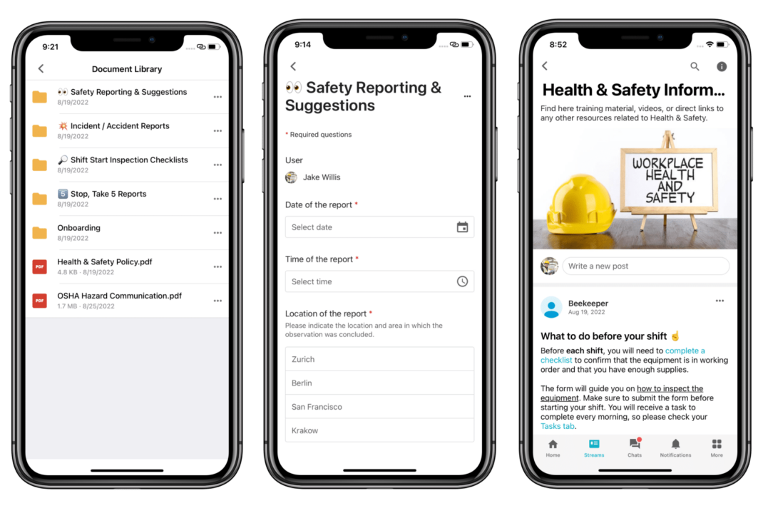 Health and Safety screenshots- features page