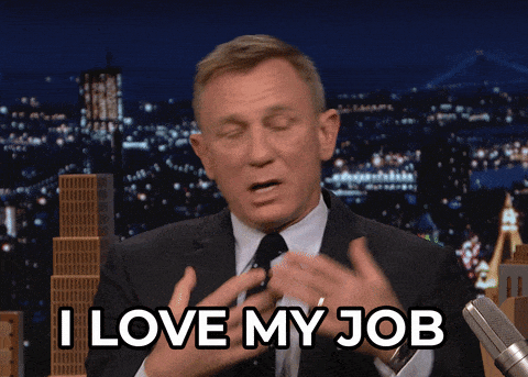 Man saying he loves his job.